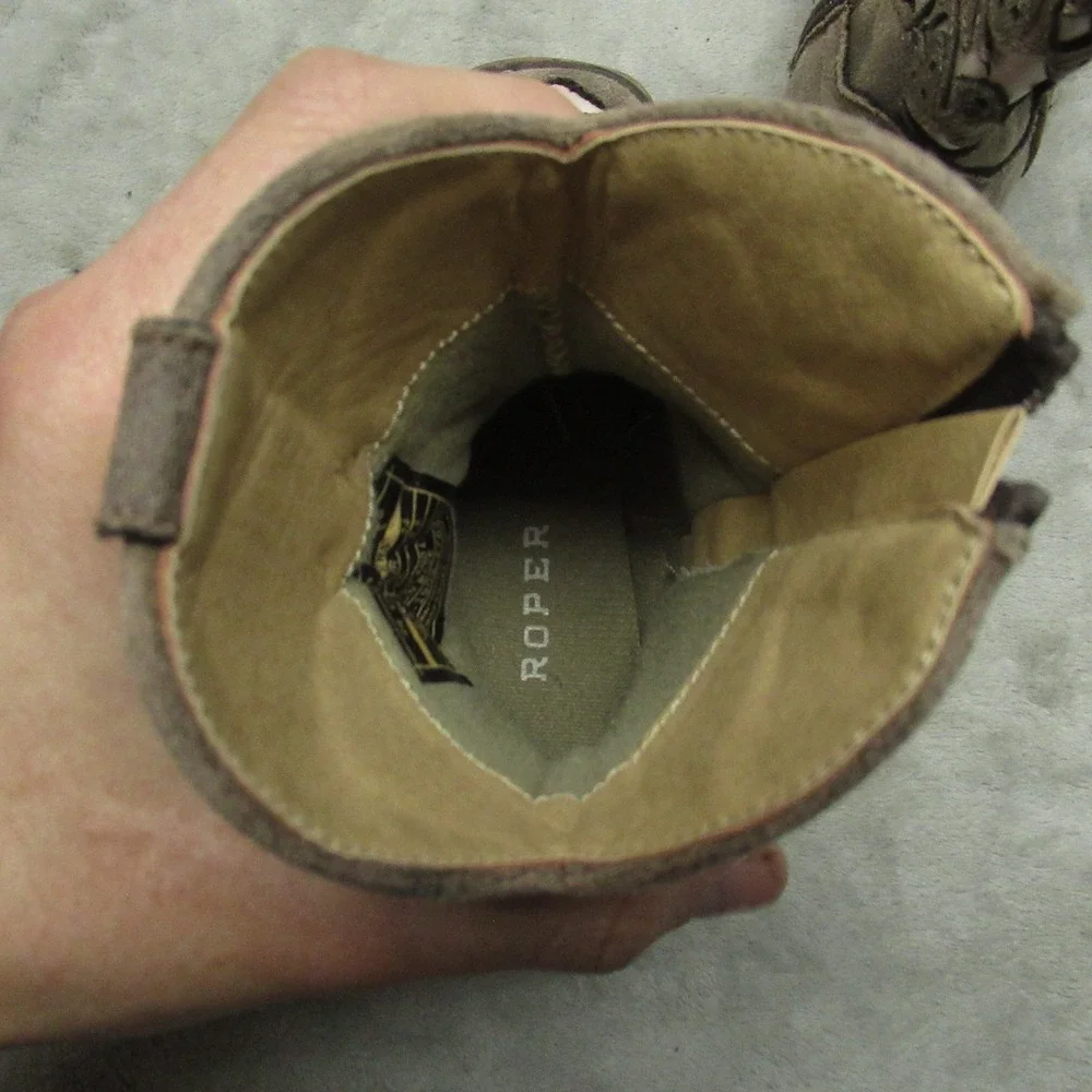 Roper Toddlers 7 Lola Cowboy Boots Brown Faux Leather‎ Western Side Zip Square